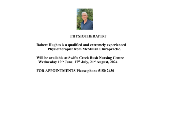 PHYSIOTHERAPIST available Wednesday 19th June, 17th July & 21st August, 2024
